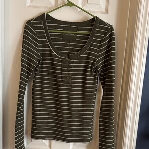 Dark Green Aerie Striped Long Sleeve Top